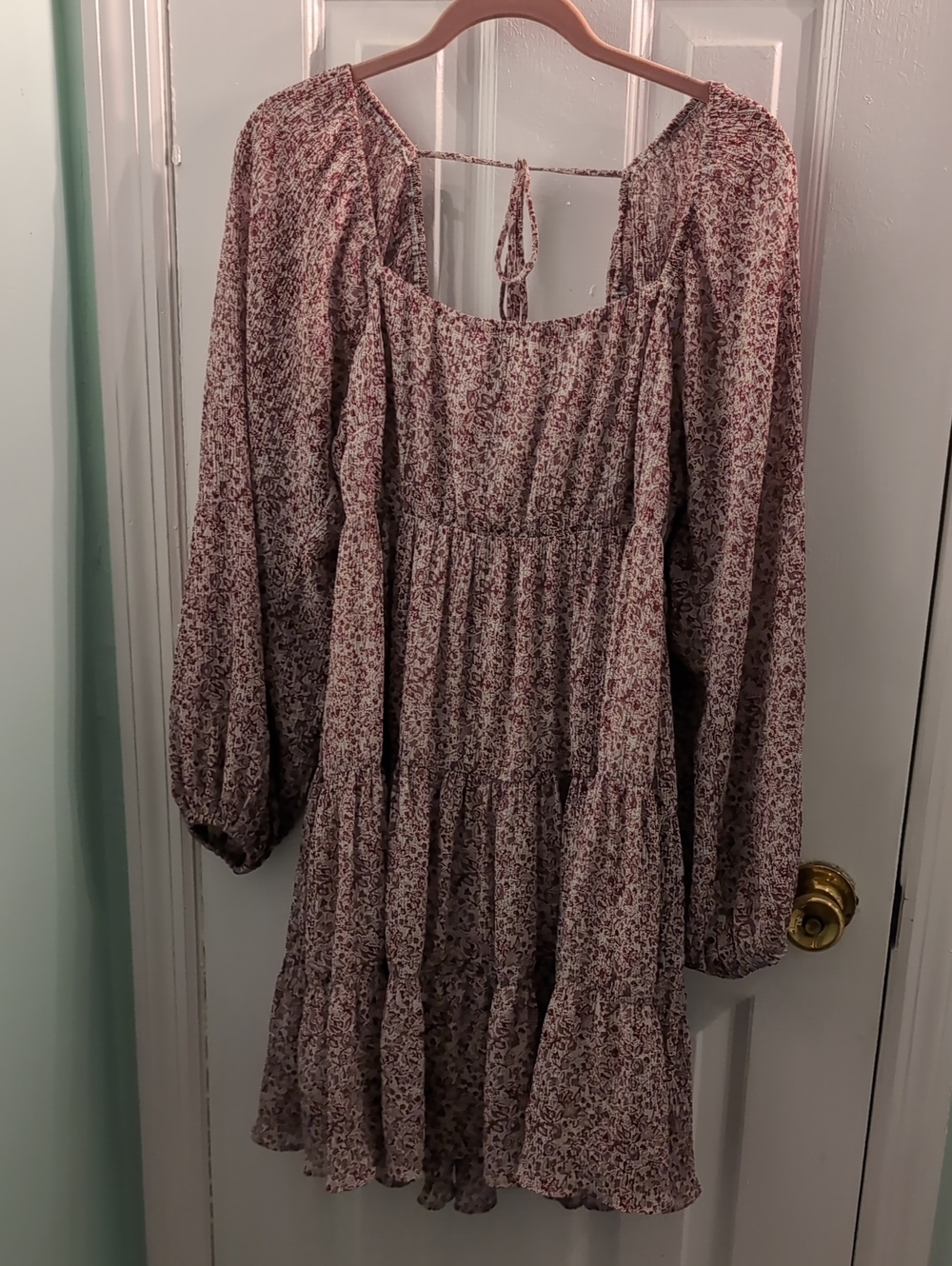 Lucy Paris Floral Tiered Long Sleeve Mini Dress - Pink/Burgundy